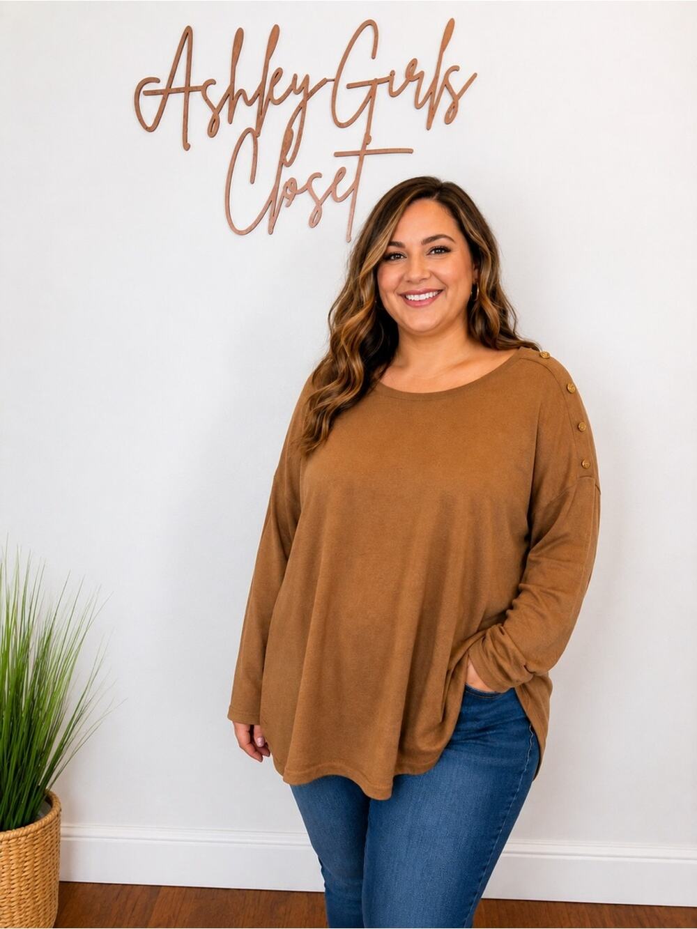 NWT Michael Kors Camel Button Shoulder Sweater 3X Plus Size